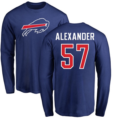 Men NFL Buffalo Bills #57 Lorenzo Alexander Royal Blue Name and Number Logo Long Sleeve T Shirt->buffalo bills->NFL Jersey